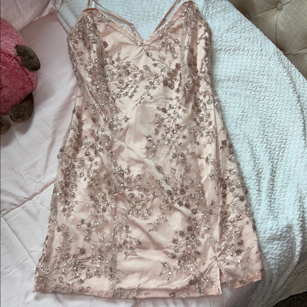 Lulu's Gold Sequin Mini Dress Sleeveless V-Neck